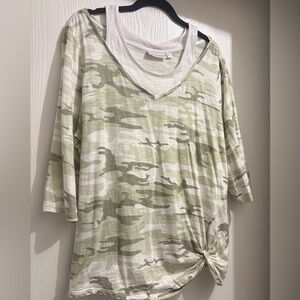 Belle by Kim Gravel green camo 3/4 sleeve Top XL